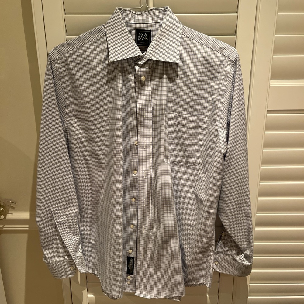 Men's Jos A Bank Blue Checkered Dress Shirt